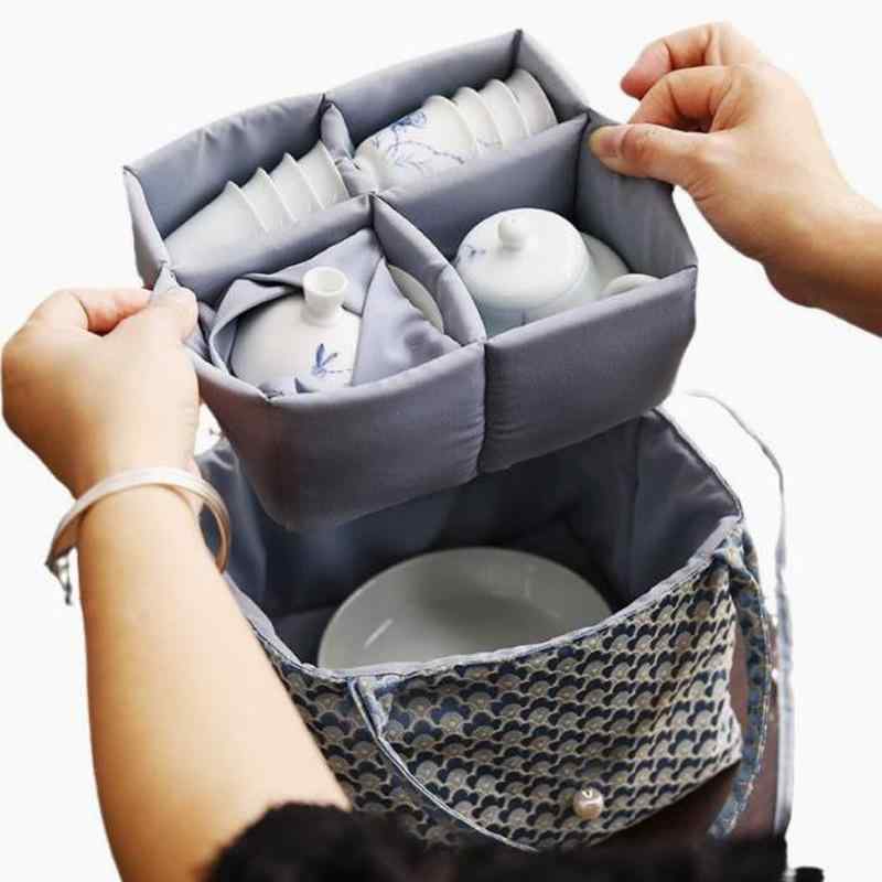 茶器 レディース 収納ケース 宝石ブルー 大容量 旅行 携帯用 中国風 布製 ティーセット バッグ