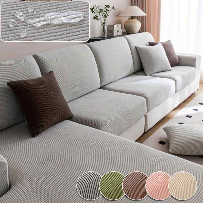 ソファカバー オールシーズン コーデュロイ 無地 伸縮 肘付き 肘なし 静茹 月光グレー レトログリーン 樺木ブラウン ムースピンク 麦穂ベージュ2