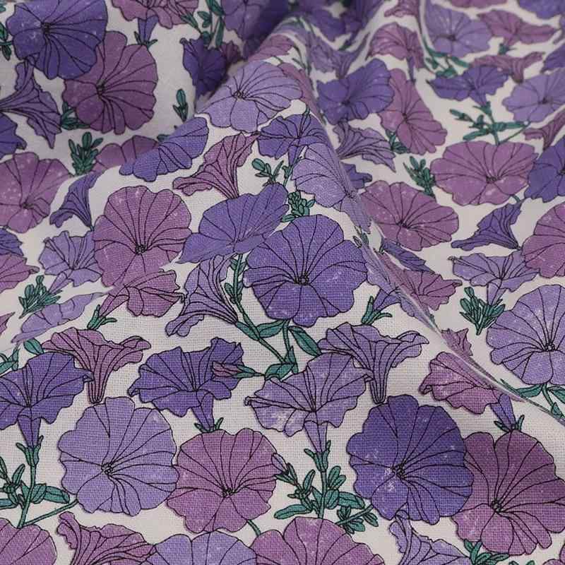 生地・布地 綿100％ キャンバス プリント 牽牛花 キュート かわいい バッグ 帆布 エプロン テーブルク..