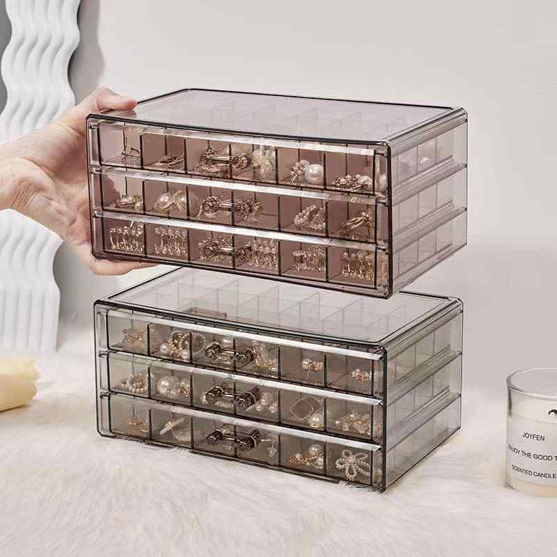 アクセサリーケース レディース ジュエリーボックス 透明 72格 三段引き出し式 大容量 イヤリング ネックレス 指輪 収納 整理 卓上 部屋 小物入れ プラスチック