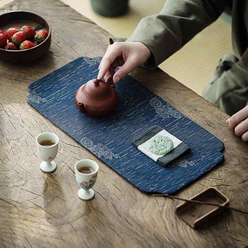 茶道アクセサリー 茶席 茶台 テーブルクロス 布 新中式 草緑 祥雲 米黄 祥雲 深咖 祥雲 深藍 祥雲 桃粉..