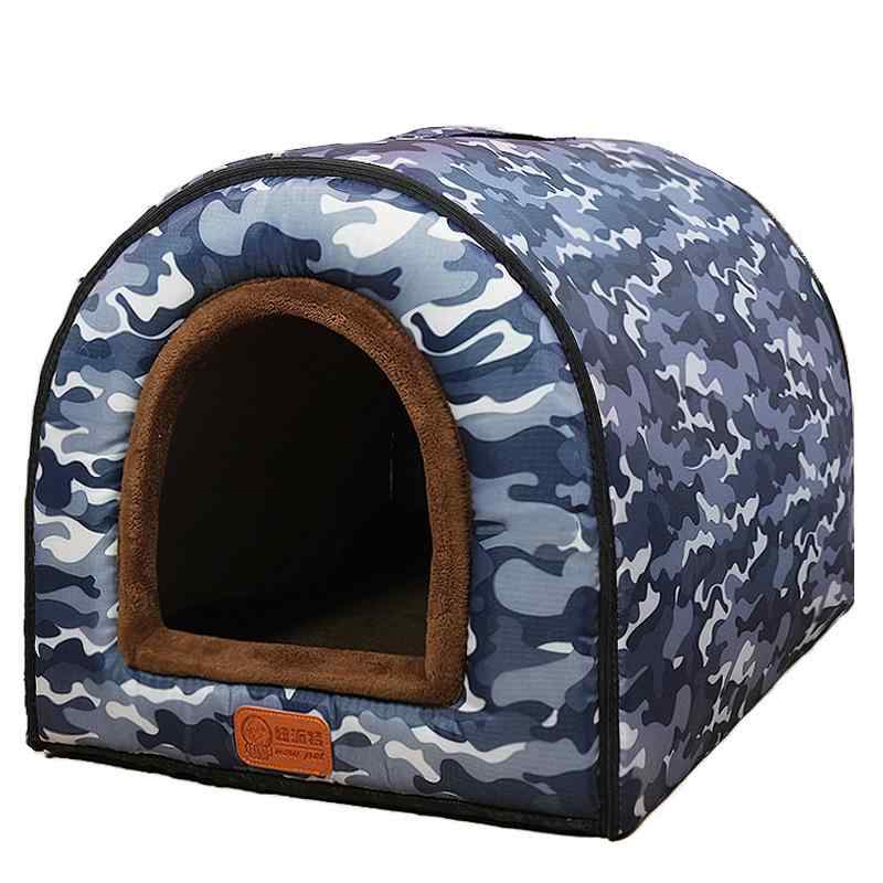 ペットハウス 犬小屋 猫小屋 円弧屋根型 ペットベッド 四季通用 あったか 保温 洗える ペットマット ソファ カドラー 2way ブルー 星柄 普通サイズ