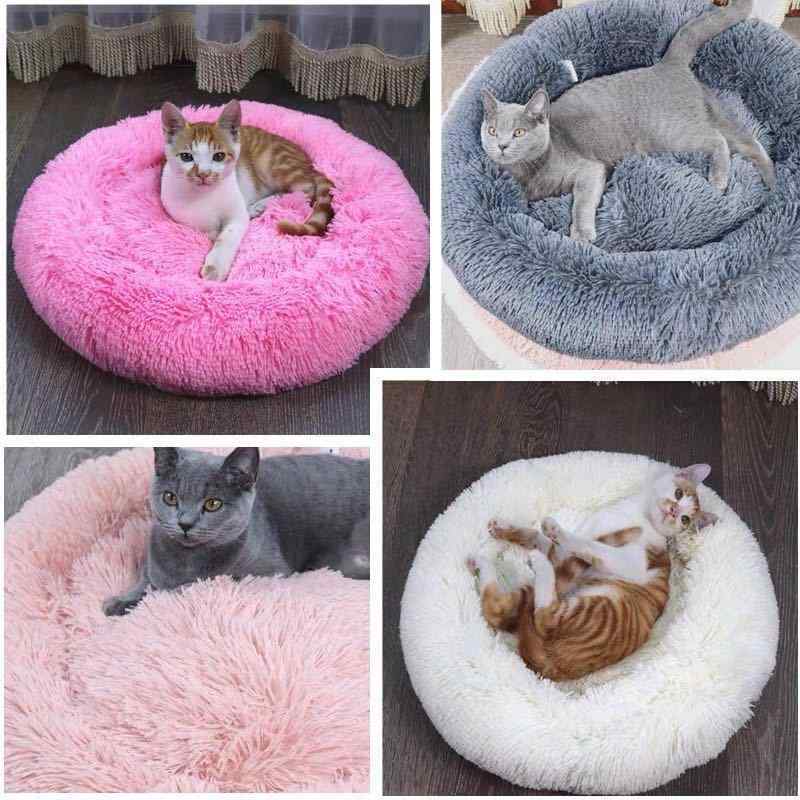 ペットベッド 犬 猫 小型犬用 ふわふわ クッション 暖か マット 秋冬 寒さ対策 丸型 洗える ペット用品 カフェオレ ベージュ ピンク グレー