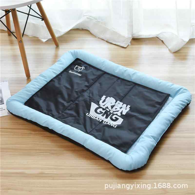 犬 猫 ベッド 夏用 ペット 涼感 クッション マット 座布団 接触冷感 洗える 麻 ブルー グレー 55cm 75cm 小型犬 中型犬