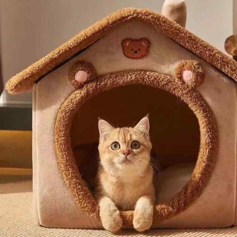 ペットハウス 犬小屋 猫小屋 小型犬 猫 ペット用品 クッション付き オールシーズン 快適 室内 灰色 ブラウン