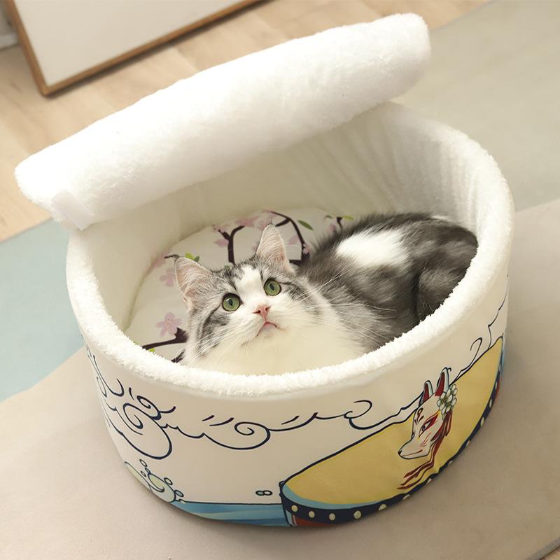 ペットベッド 猫 犬用 猫鍋型 ハウス 冬用 保温 暖かい 布製 Sサイズ Mサイズ 小型犬 中型犬
