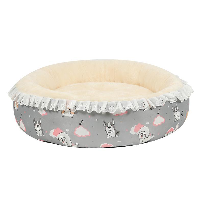 ペット用ベッド 犬 猫用 秋冬用 暖かい 寝床 ウサギ柄 花柄 クッション ペット用品 オールシーズン 深灰色 薄灰色 オフホワイト 小型犬 中型犬