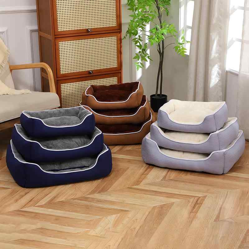 ペットベッド 犬用 秋冬 厚手 あったか クッション 猫用 小型犬 中型犬 大型犬 スクエア 紺色 白 カフェオレ