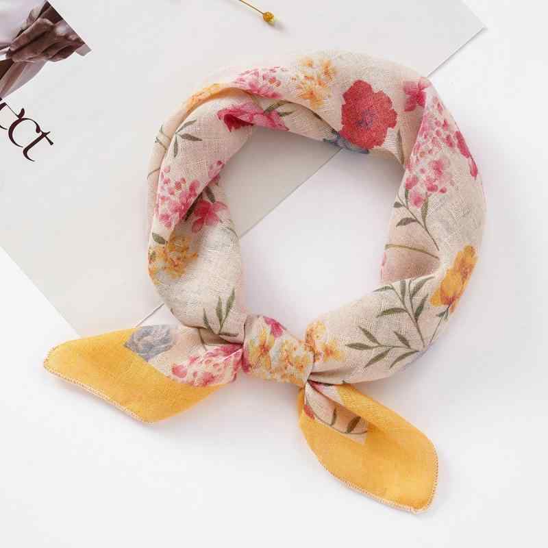 スカーフ レディース 春秋 コットン リネン ハンカチ 正方形 花柄 韓国風 レトロ ストール 首巻き ヘッ..