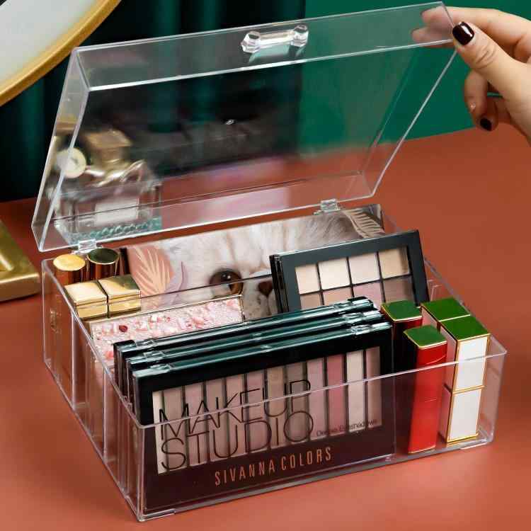 メイクボックス レディース アイシャドウ パウダー 口紅 収納ケース 卓上 防塵 プラスチック 無地 中号..
