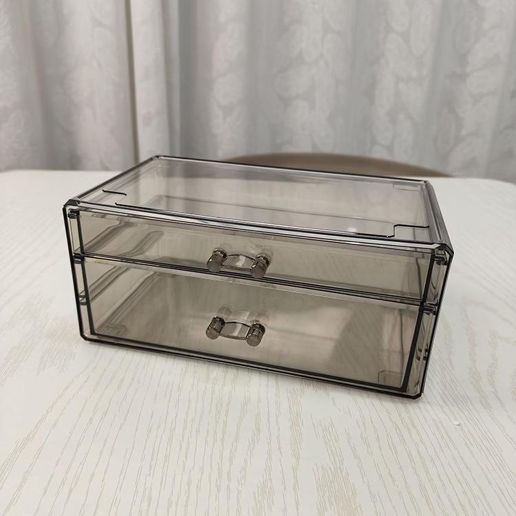 メイクボックス レディース 中型 引き出し式 コスメ収納ケース 透け感 グレー アクリル製 卓上 ドレッサー 寝室 化粧品入れ 小物置き