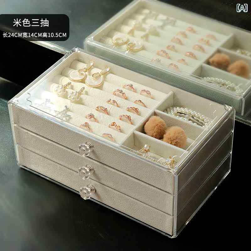 楽天リモコンタウンエコ 楽天市場店アクセサリーケース アクリル製 大容量 ジュエリーボックス レディース ピアス 指輪 イヤリング 口紅 腕時計 収納 卓上 ベージュ グレー