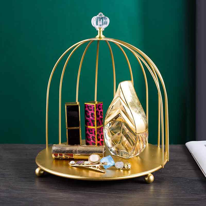 収納ケース 鉄製 鳥かご型 ラック コスメ 香水 スキンケア用品 整理 ディスプレイ スタンド 卓上 大理石