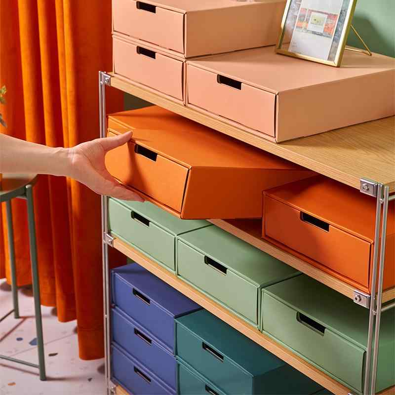 文具収納ボックス A4 書類ケース デスク 卓上 整理 牛革紙 厚手 硬め 大容量 事務用品 領収書 雑貨 化粧品 34.5 26.5 8cm