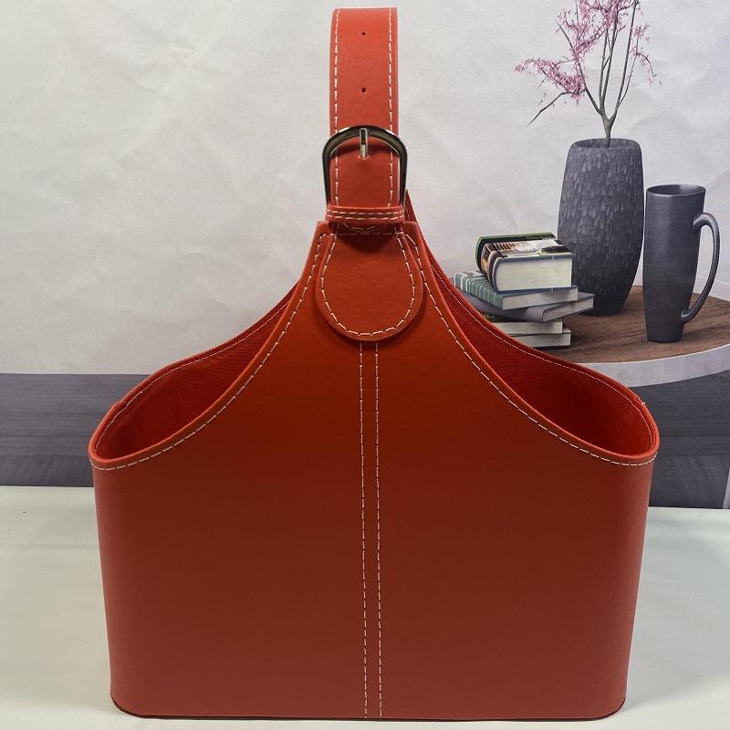 収納かご レディース メンズ レザー製 フルーツバスケット 持ち手付き 高級感 小物入れ 中国レッド 愛..