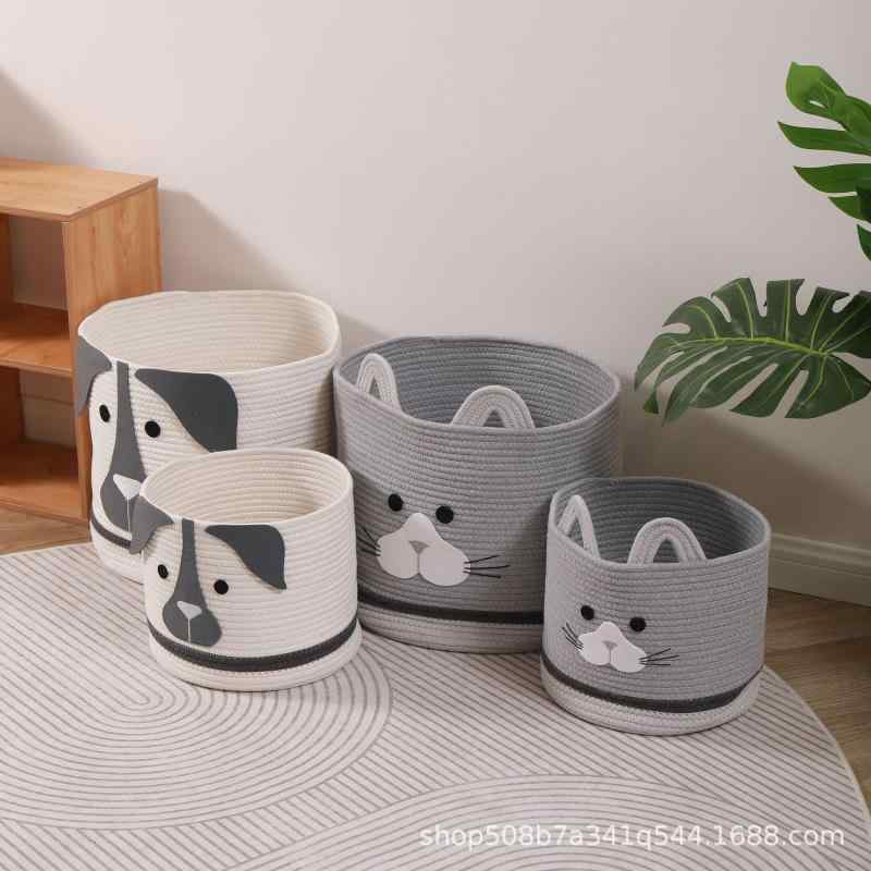 収納かご 猫 犬 おもちゃ収納 ランドリーバスケット 綿ロープ 小物入れ カートゥーン