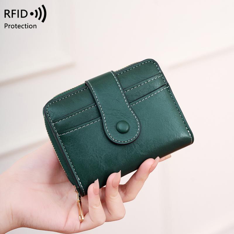 財布 レディース 二つ折り スキミング防止 ミニ財布 レザー 防水 耐摩耗性 小銭入れ カードケース付き RFID保護 レトロ かわいい 通勤 普段使い ブラック ピンク系(4)