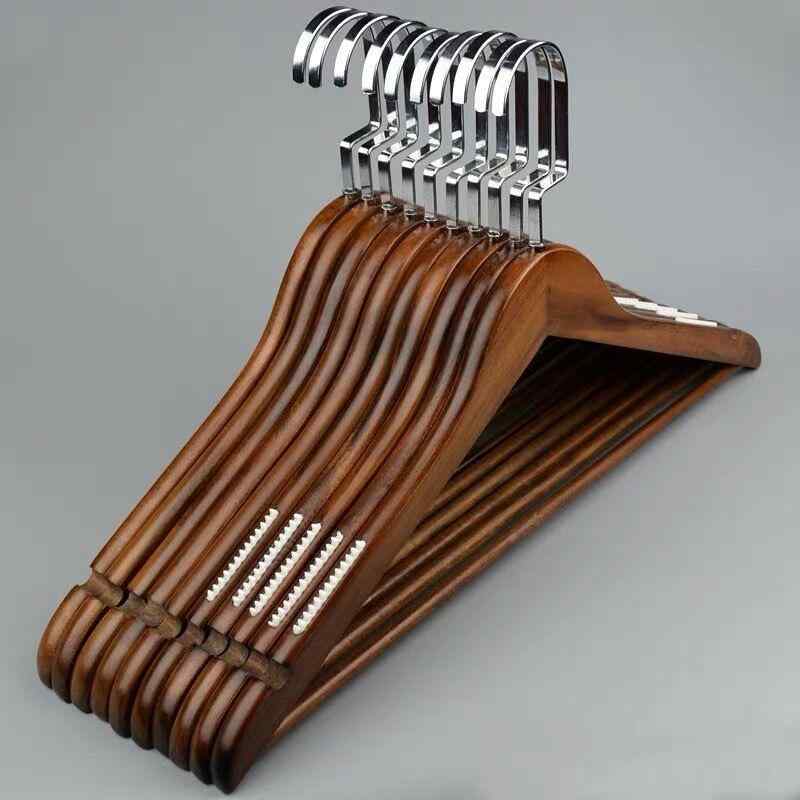 衣類ハンガー 木製 滑り止め 型崩れ防止 スーツ ジャケット コート用 丈夫 天然木製 ナチュラル レトロ 厚め 44.5cm 38cm2