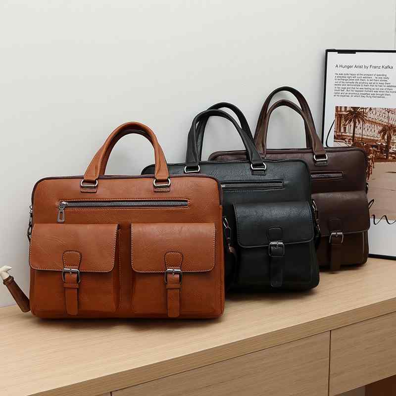 ビジネスバッグ メンズ 男性用 PUレザー 通勤 多機能 14インチ PC収納 ショルダーバッグ 鞄 カバン 黒 ..