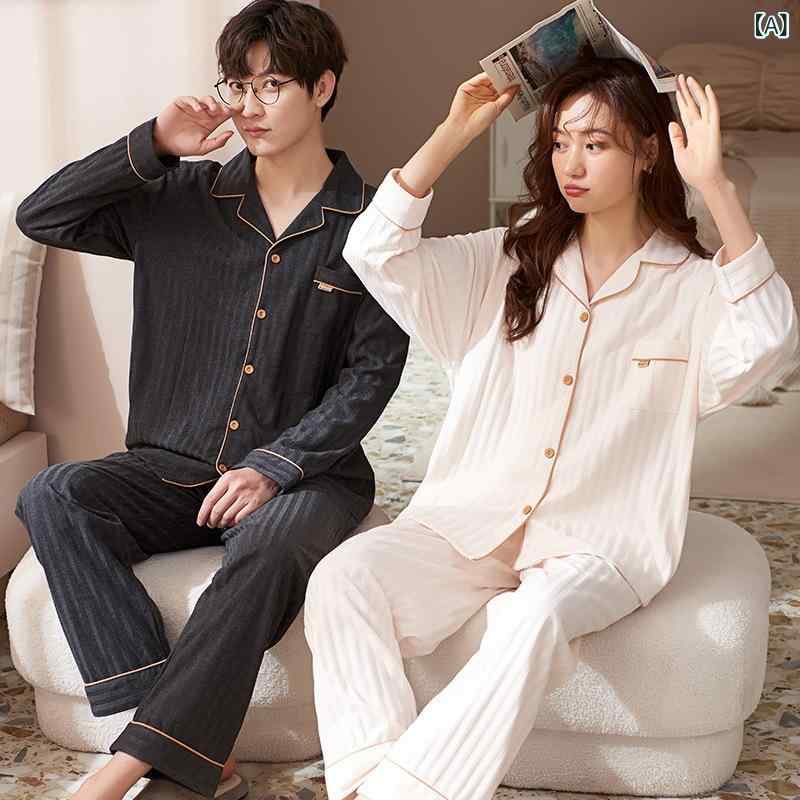 パジャマ レディース メンズ 秋冬 長袖 綿 上下セット ルームウェア 寝巻き カップル 夫婦 部屋着 かわいい 韓国風 コットン 襟付き 普段使い リラックス 通気性