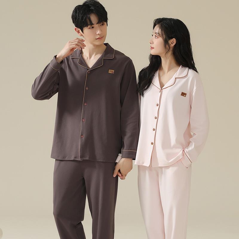 ルームウェア レディース メンズ 長袖 上下セット コットン 大きいサイズ 春秋冬 襟付き 前開き 夫婦 ペアルック パジャマ 寝巻き 部屋..