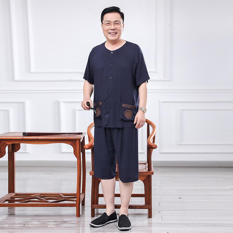 パジャマ メンズ 男性用 夏 半袖 短パン 綿 上下セット 部屋着 寝巻き ルームウェア 接触冷感 通気性 薄手 高齢者 普段使い グレー 紺