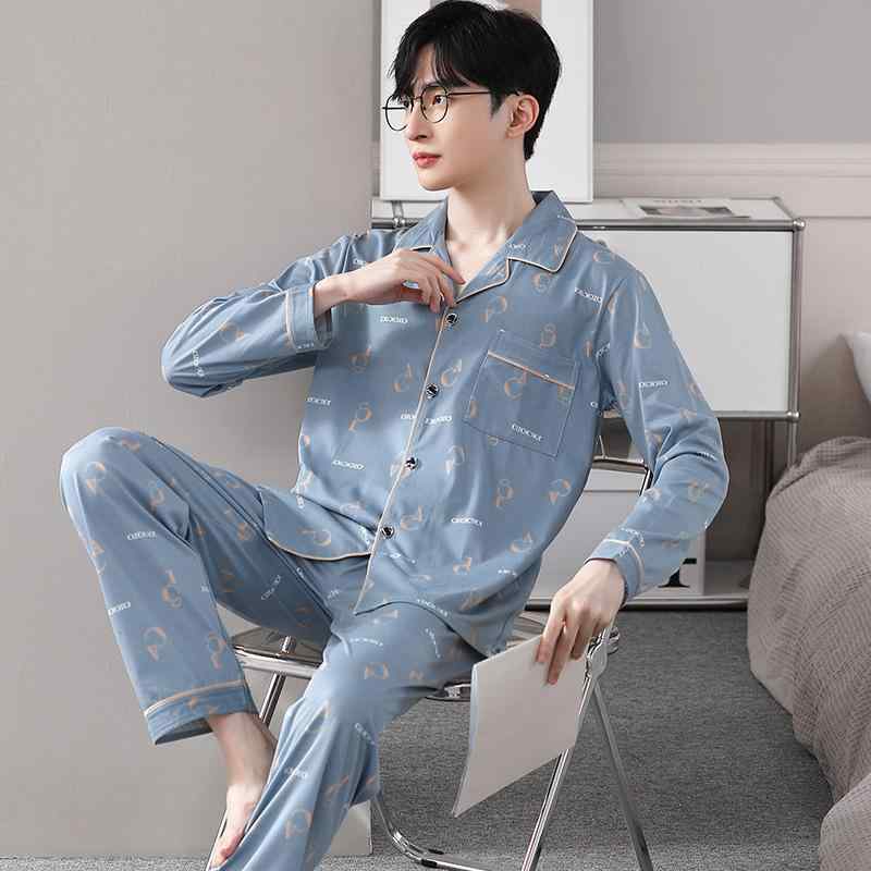 パジャマ メンズ 男性用 長袖 コットン 春秋 薄手 中青年 向け 家着 格子柄 快適 部屋着