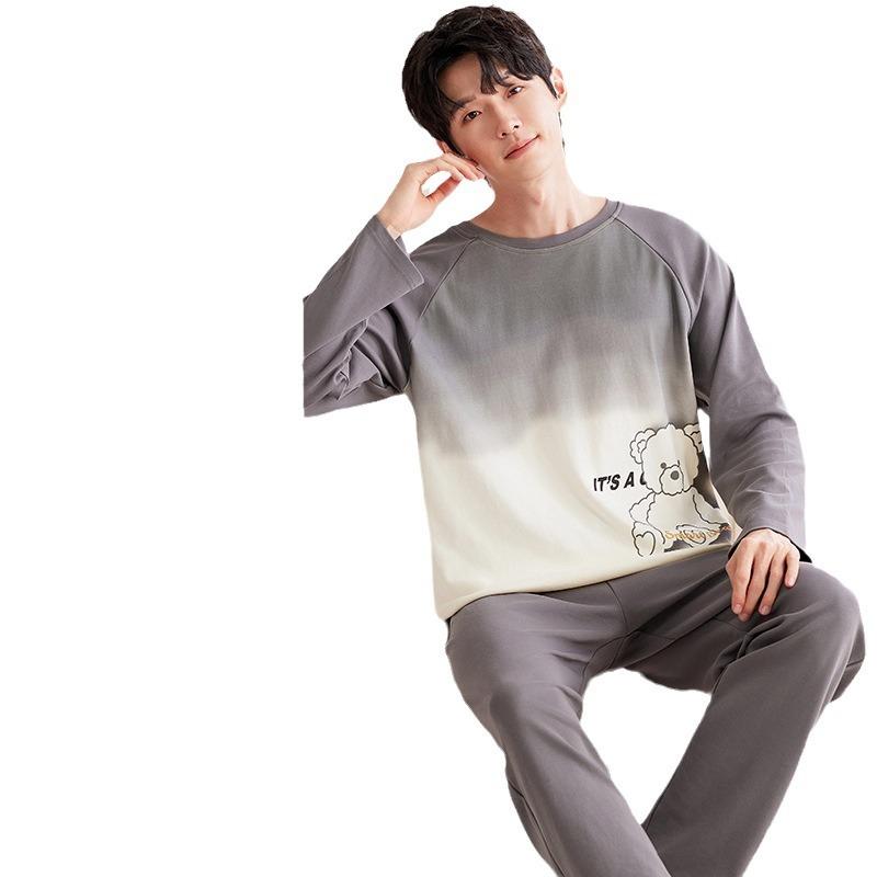 パジャマ メンズ 長袖 上下セット ルームウェア 男性用 寝巻き 部屋着 春秋 ポリエステル プリント 丸首 伸縮性 通気性 保温 快適 リラックス ウェア
