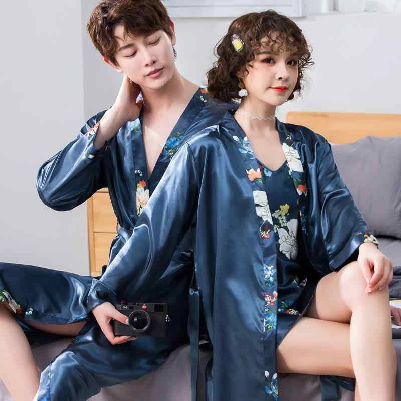 パジャマ レディース メンズ 春秋 薄手 浴衣風 風 サテン 寝巻き ルームウェア 部屋着 カーディガン 長..