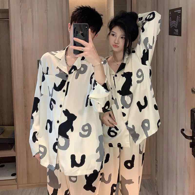 パジャマ レディース メンズ 春夏 秋冬 セットアップ 接触冷感 ルームウェア 寝間着 部屋着 長袖 長ズボン 半袖 ハーフパンツ ポリエステル かわいい アニマル柄 カップル ペアルック グレー