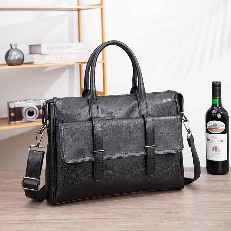 ビジネスバッグ 男性用 大容量 防水 PUレザー ブリーフケース ショルダーバッグ 通勤 14インチ PC収納 ..