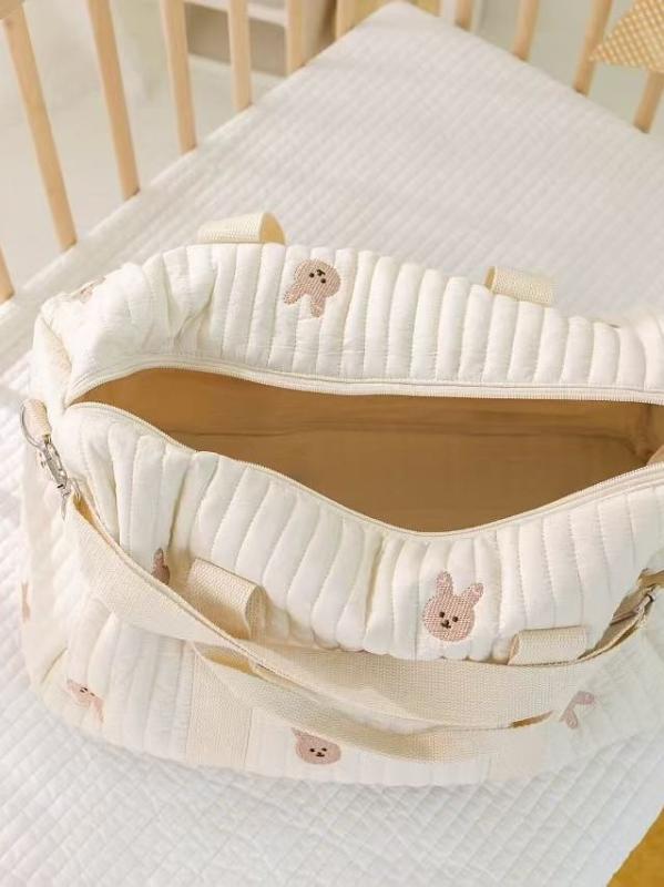 バッグ 旅行用 大容量 軽量 刺繡 ベア柄 コットン リネン製 男女兼用 20-35L 旅行バッグ トラベルバッ..