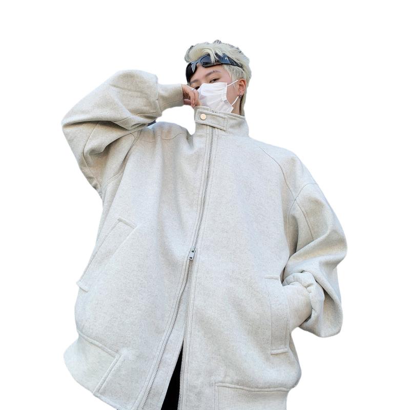 ジャケット メンズ 男性用 ブルゾン 秋冬 立襟 立ち襟 中綿入り ポリエステル ゆったり 厚手 灰色 グレー 黒 ブラック 日常着