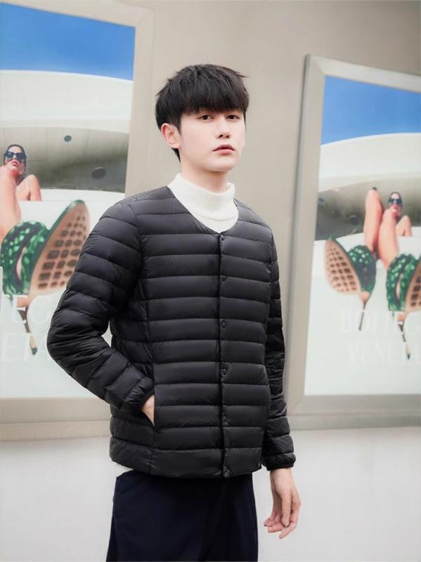 ダウンジャケット メンズ 男性用 Vネック 薄手 軽量 暖か インナーダウン 長袖 合体型 無地 冬 普段使い 部屋着 運動着 ブラック グレー 紺色 カーキ エメラルドグリーン M L XL 2XL 3XL