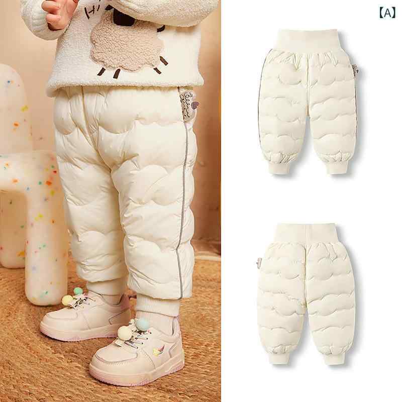 ベビー キッズ ダウンパンツ 長ズボン 高腰 腹巻 80 90 100 あったか 迷彩 防寒 厚手 秋冬 男の子 女の子 赤ちゃん 幼児 幼稚園 保育園