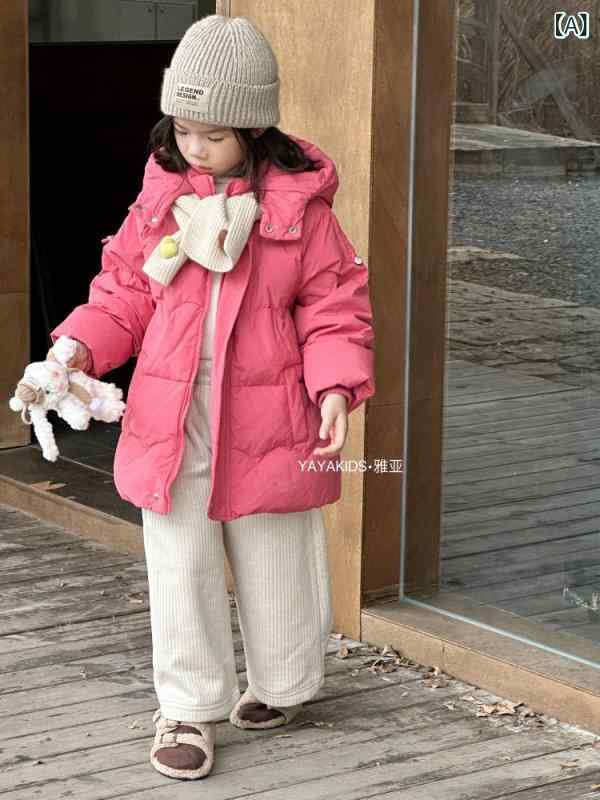 ダウンジャケット キッズ ガールズ 子供用 中綿 防風 フード付き 厚手 アウター 女の子 冬 真冬 90cm 1..