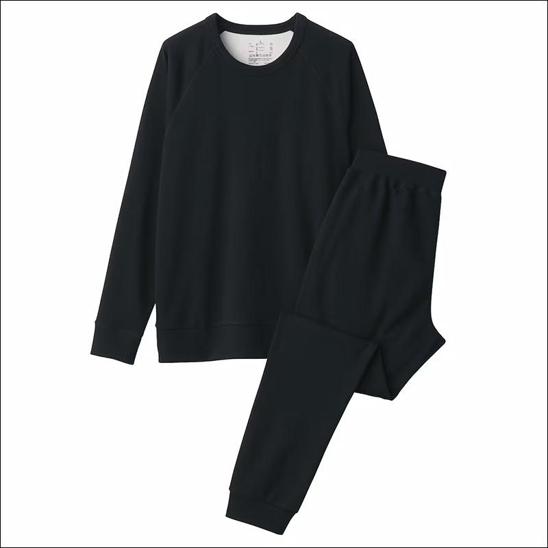 パジャマ レディース メンズ 上下セット コットン ルームウェア 春夏 秋冬 部屋着 長袖 カットソー 丸首 プルオーバー 薄手 無地 黒
