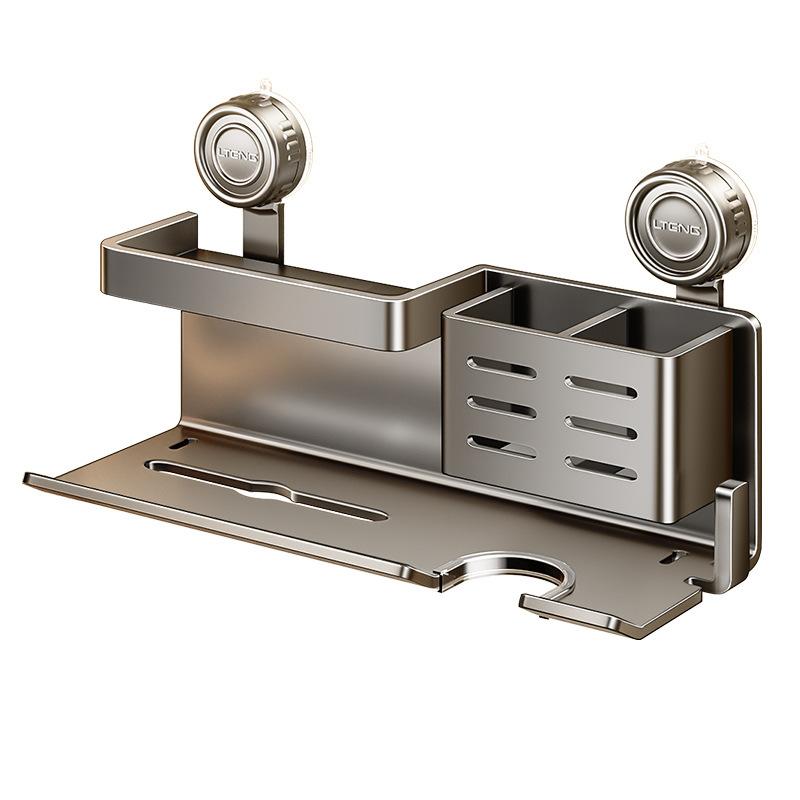 バスルーム収納 壁掛け式ドライヤーホルダー ラック 多機能 浴室収納 穴あけ不要 ドライヤー置き 枪グ..