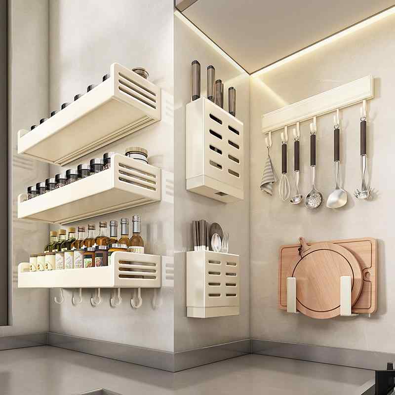 キッチン収納棚 壁掛け式 調味料ラック ツールホルダー 多機能収納ラック 穴あけ不要 スパイスラック ..