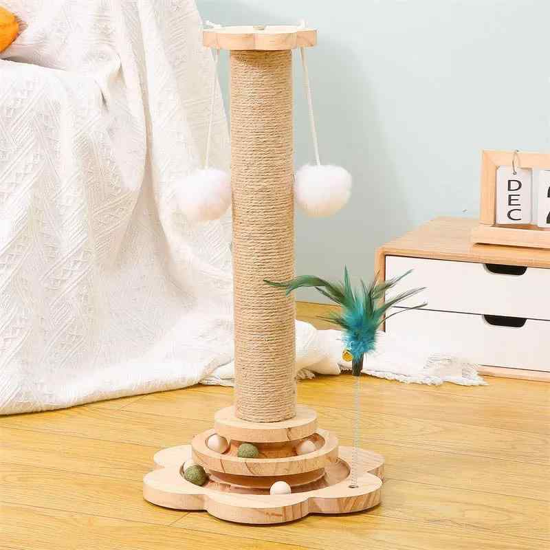 猫 おもちゃ 猫爪とぎ 木製 爪とぎポール 据え置き 猫用 知育玩具 ボール 遊び道具 安全 運動不足 ストレス解消