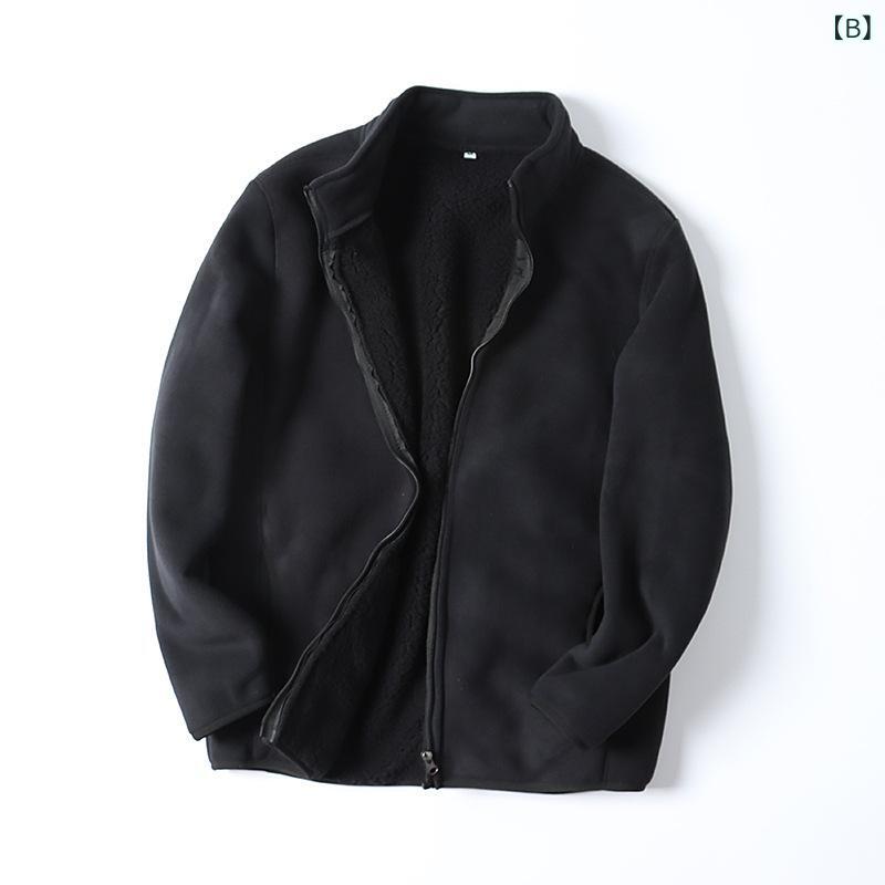 ジャケット 男性用 アウター 秋冬 アウトドア 防寒 暖かい フリース ゆったり スタンドカラー ミドル丈 ポリエステル 無地 深灰色 ブラック 米白色 オリーブグリーン 乳白色 レッド カーキ 浅カーキ 紺色