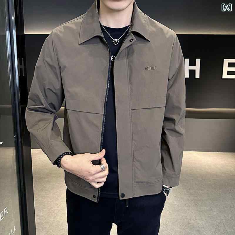 ジャケット 男性用 ライトアウター 秋物 メンズ 紳士服 テーラードカラー 防風 防水 メタルパーツ 普段使い 旅行 ブラウン ブラック M L XL 2XL 3XL