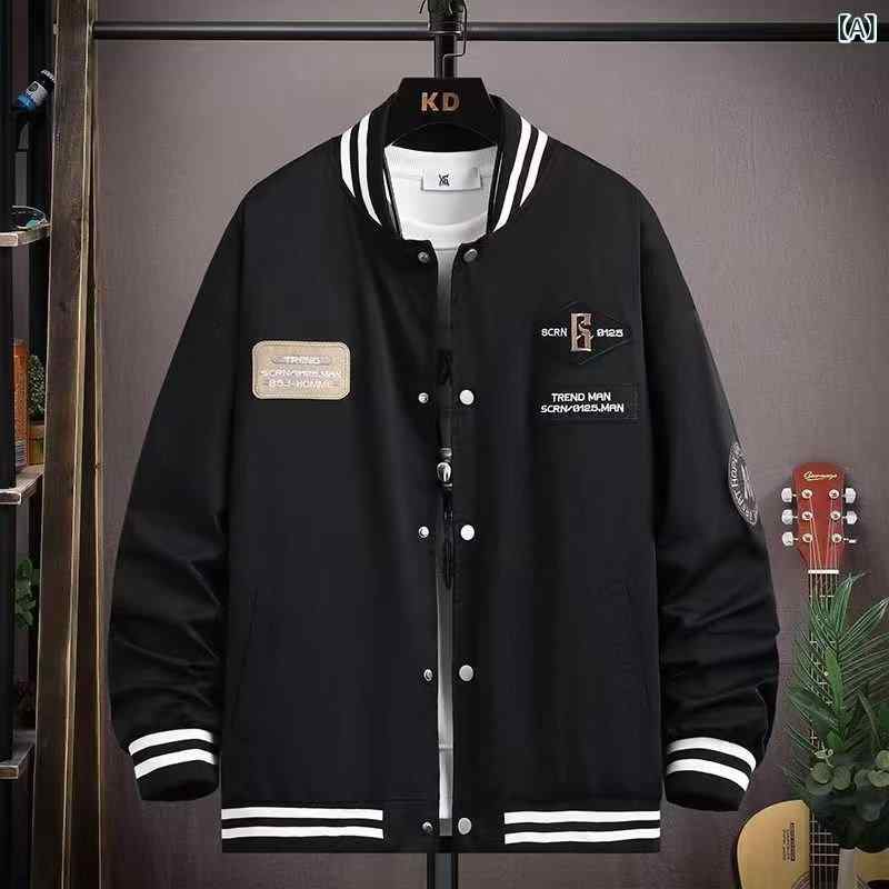2ジャケット 男性用 ストリート系 カジュアル 野球 アウター ポリエステル プリント ブラック ホワイト 耐摩耗