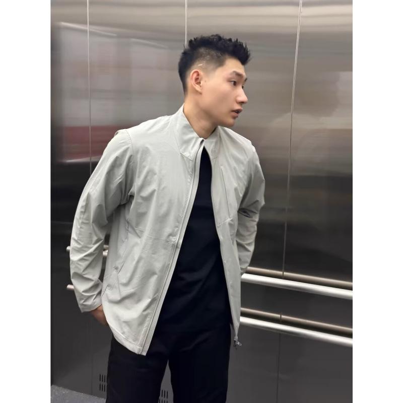 ジャケット 男性用 ブルゾン 高 Street 原宿 港スタイル ライトアウター ポリエステル 無地 羽織り 長袖 トップス グレー ブラック