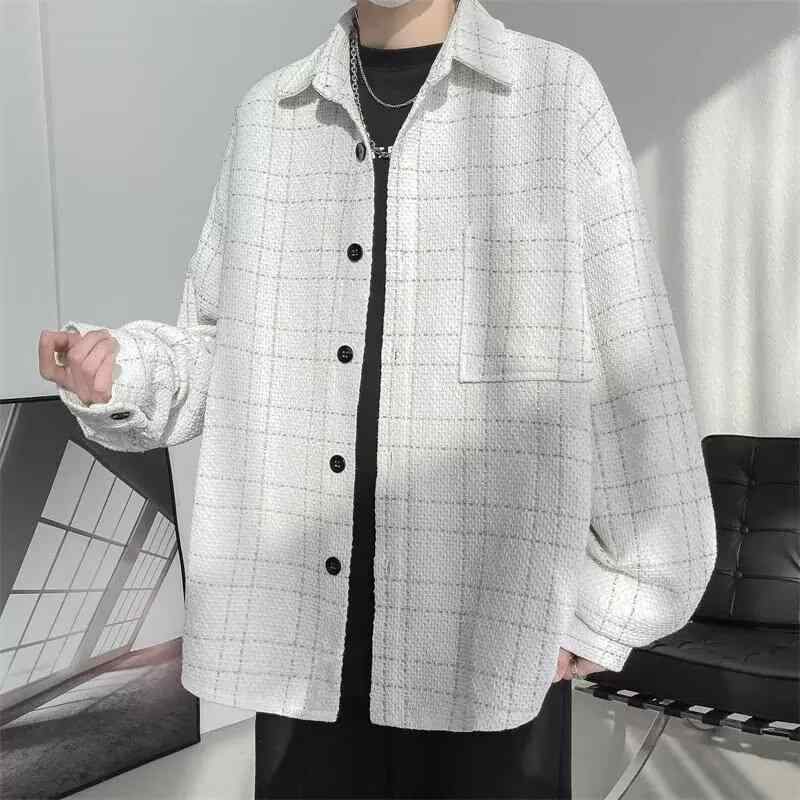 シャツ メンズ 長袖 格子柄 コットンブレンド レトロ トップス ライトアウター 羽織り 普段使い 黒 ブ..