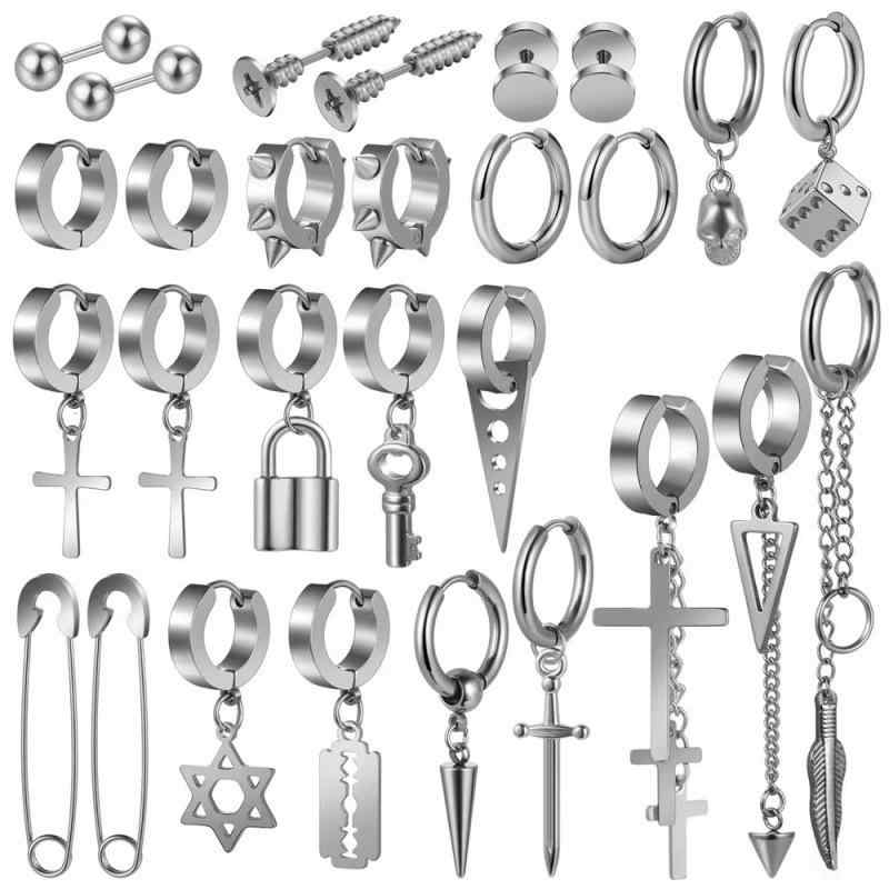 ピアス 男女兼用 ステンレス 十字架 スカル ドクロ 骸骨 幾何学模様 ブラック シルバーカラー 個性的 パンクスタイル ゴシックスタイル アクセサリー