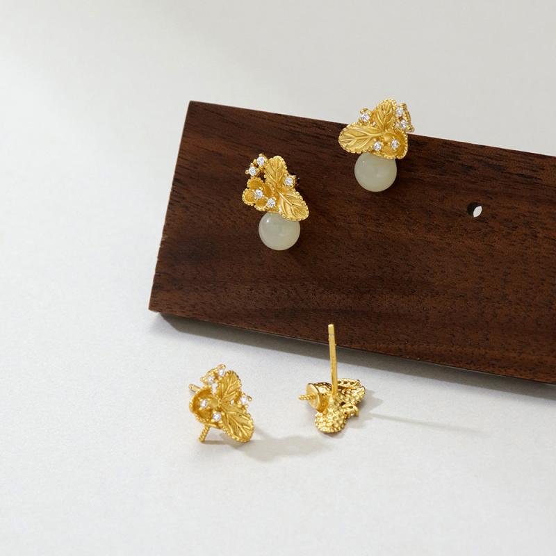 イヤリング レディース S925 シルバー ゴールド 電気メッキ 珠托 ラウンド 樹木 リーフ 葉っぱ シンプル 精巧 エレガント 上品 豪華感 小さい スタッド