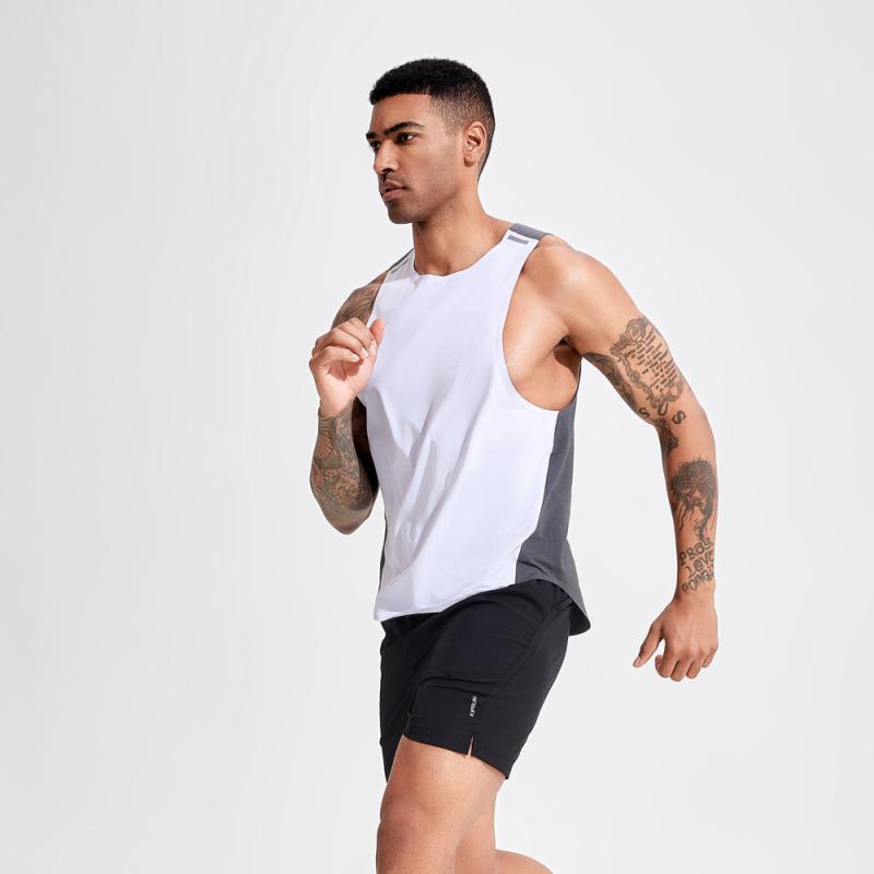 タンクトップ 男性用 ノースリーブ 高伸縮 ランニング トレーニングウェア 吸湿速乾 スポーツウェア ジ..