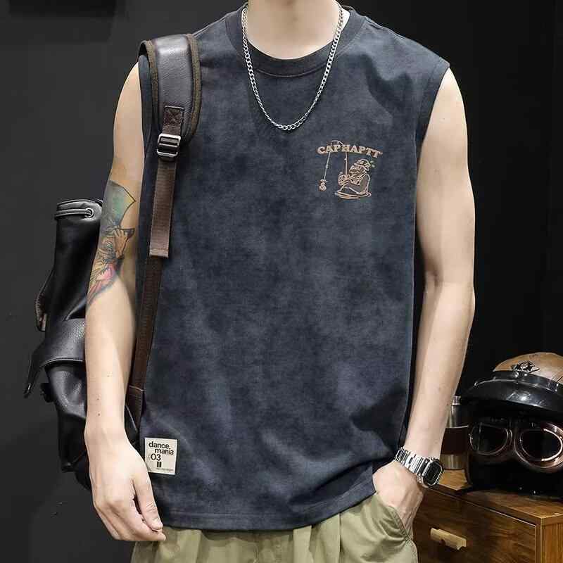 タンクトップ メンズ 男性用 ポリエステル ノースリーブ カジュアル スタイル 部屋着 アウトドア ブラック グレー グリーン