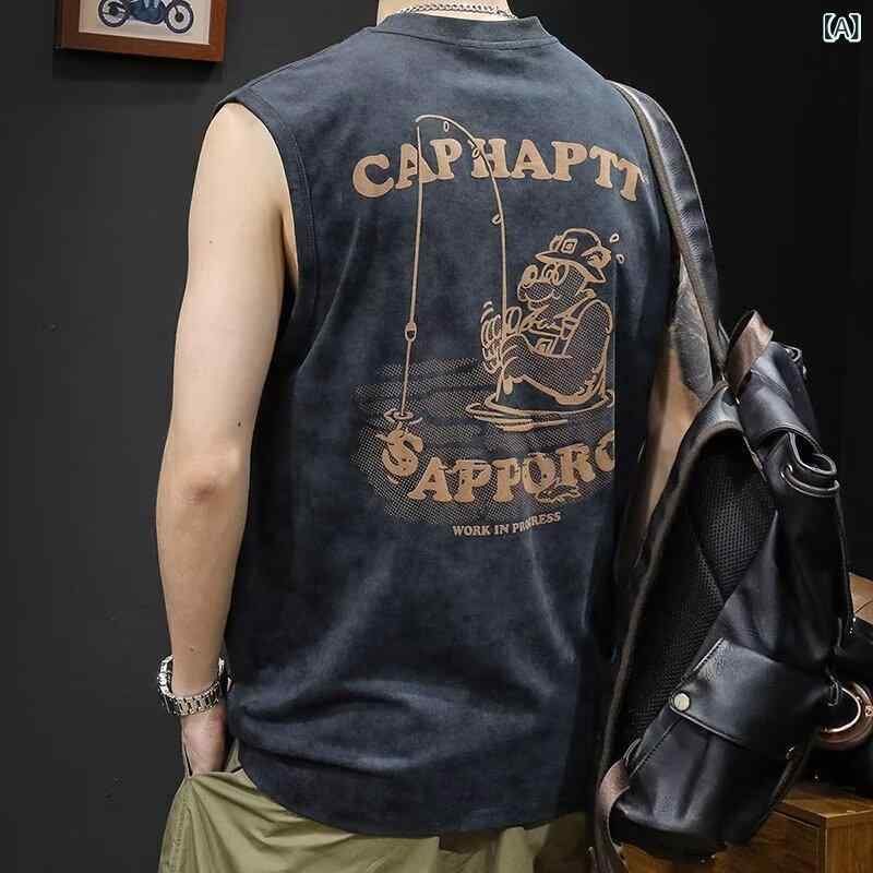 タンクトップ メンズ 男性用 ポリエステル ノースリーブ カジュアル スタイル 部屋着 アウトドア ブラック グレー グリーン